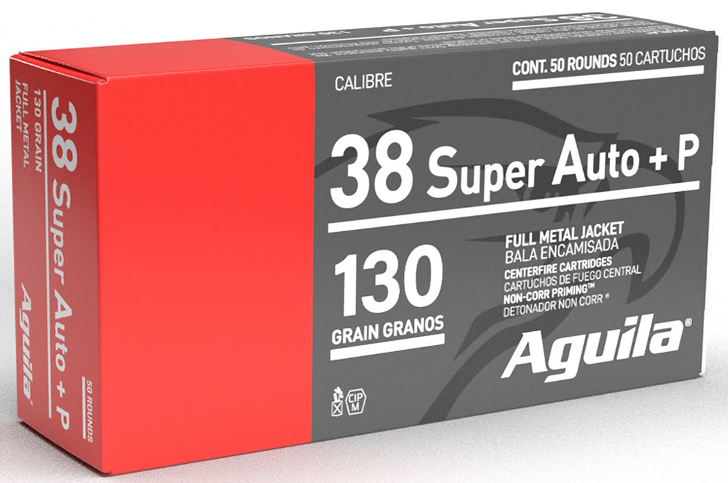 Aguila 1E382112 Target & Range  38 Super +P 130 gr Full Metal Jacket (FMJ) 50 Per Box/20 Cs