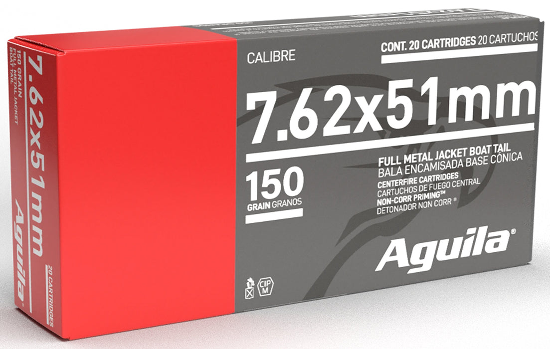 Aguila 1E762110 Target & Range  7.62x51mm NATO 150 gr Full Metal Jacket Boat-Tail (FMJBT) 20 Per Box/25 Cs