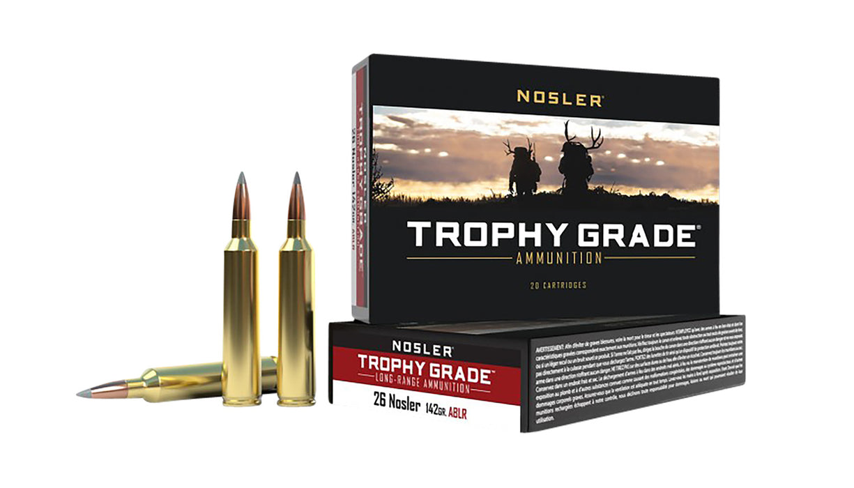 Nosler 60122 Trophy Grade Long-Range  26 Nosler 142 gr 3300 fps Nosler Spitzer AccuBond-Long Range (SABLR) 20 Bx/10 Cs