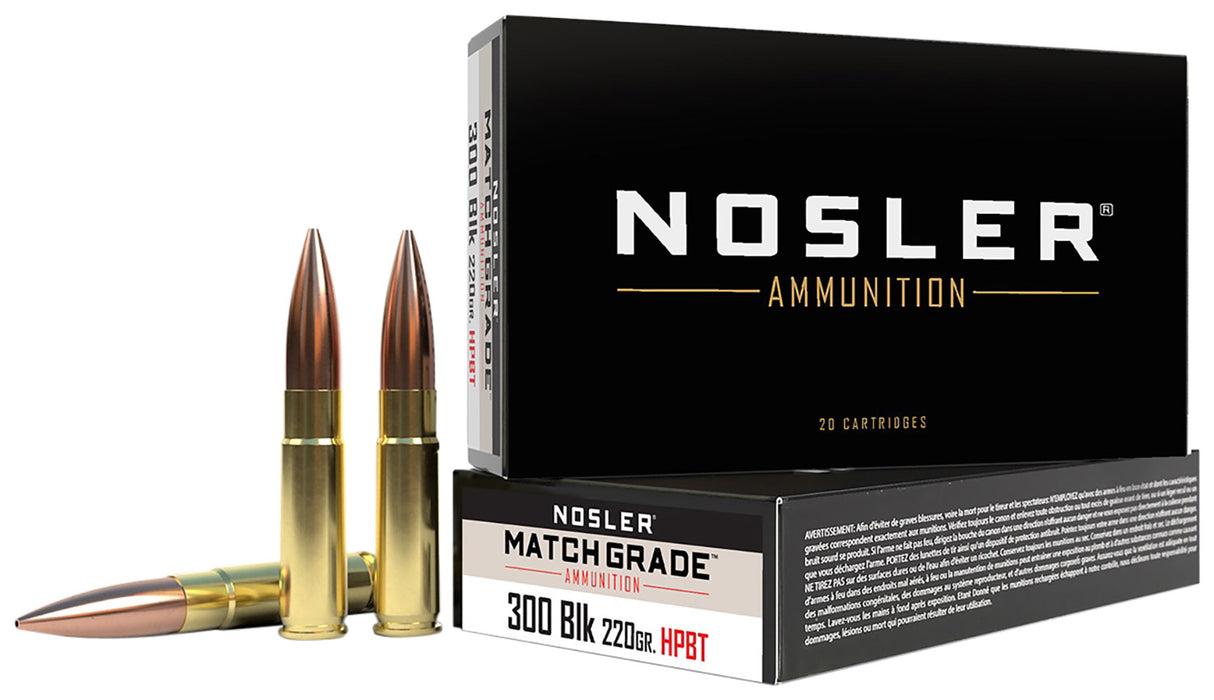 Nosler 51275 Match Grade  300 Blackout 220 gr 1020 fps Custom Competition Hollow Point Boat-Tail (CCHPBT) 20 Bx/10 Cs