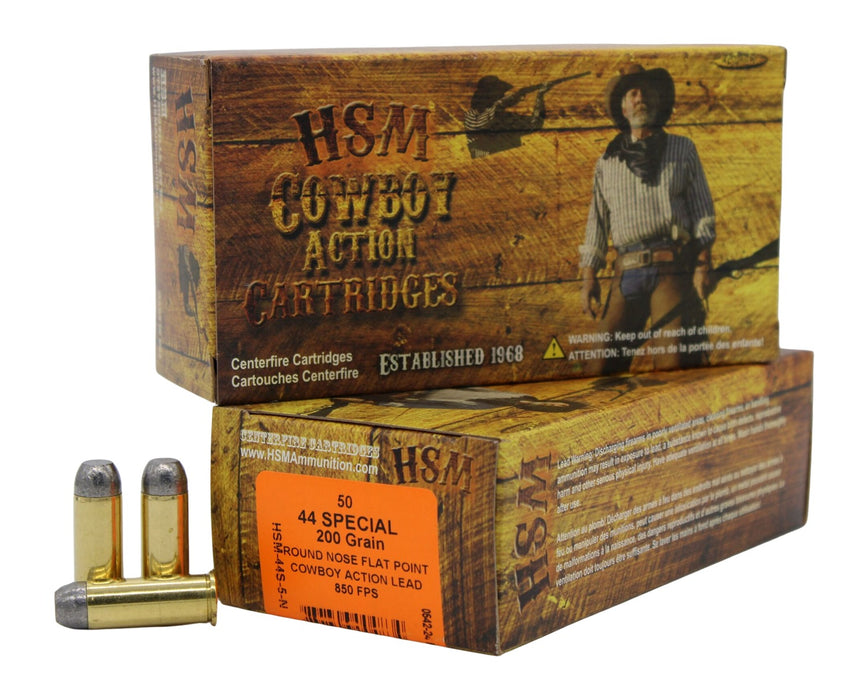 HSM 44S5N Cowboy Action  44 S&W Spl 200 gr Round Nose Flat Point 50 Per Box/ 10 Case