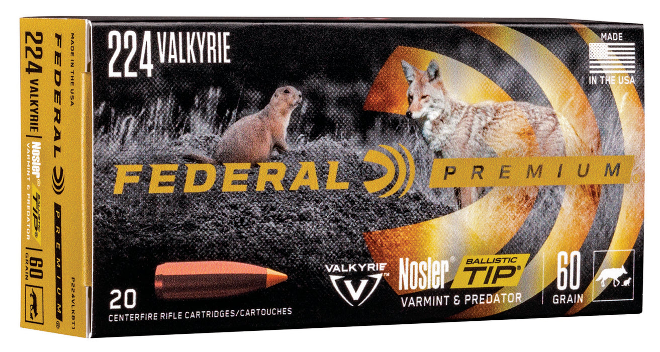 Federal P224VLKBT1 Premium Varmint & Predator 224 Valkyrie 60 gr 3300 fps Nosler Ballistic Tip (NBT) 20 Bx/10 Cs