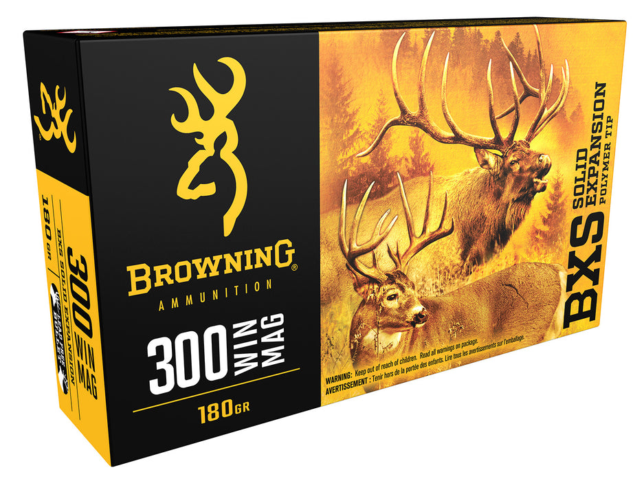 Browning Ammo B192403001 BXS Big Game & Deer 300 Win Mag 180 gr 3000 fps Lead Free Solid Expansion Polymer Tip 20 Bx/10 Cs