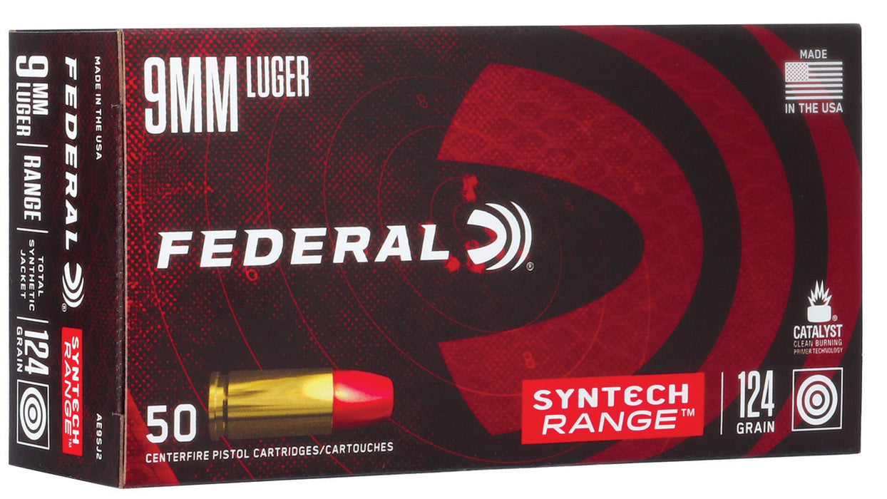 Federal AE9SJ2 American Eagle Syntech Range  9mm Luger 124 gr 1050 fps Total Syntech Jacket Round Nose (TSR) 50 Bx/10 Cs