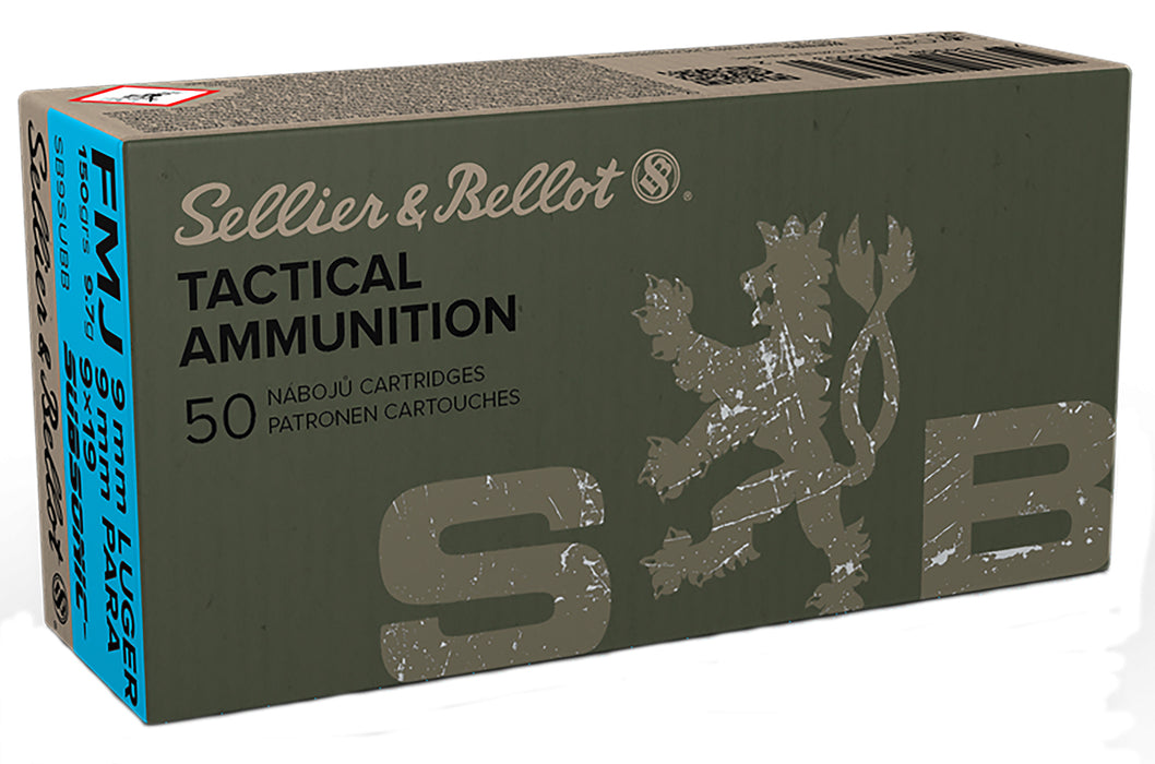 Sellier & Bellot SB9SUBB Handgun  9mm Luger Subsonic 150 gr Full Metal Jacket (FMJ) 50 Per Box/20 Cs