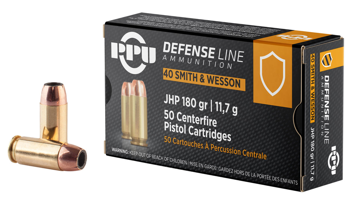 PPU PPD40 Defense  40 S&W 180 gr Jacketed Hollow Point (JHP) 50 Per Box/10 Cs