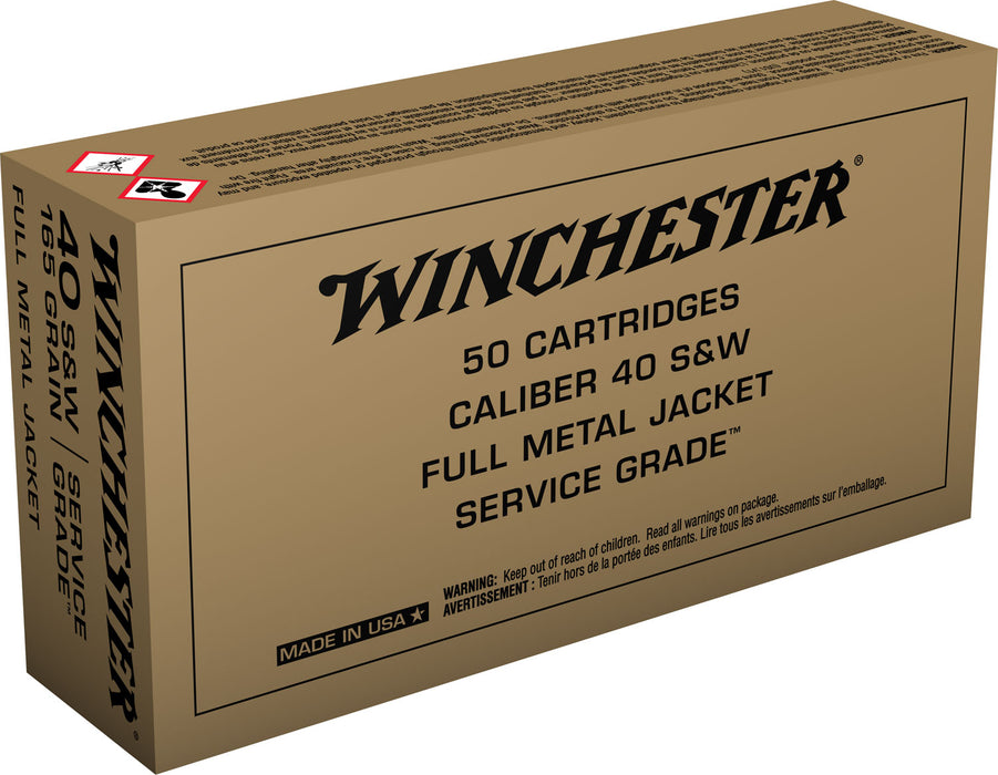 Winchester Ammo SG40W Service Grade  40 S&W 165 gr Full Metal Jacket Flat Nose (FMJFN) 50 Bx/10 Cs