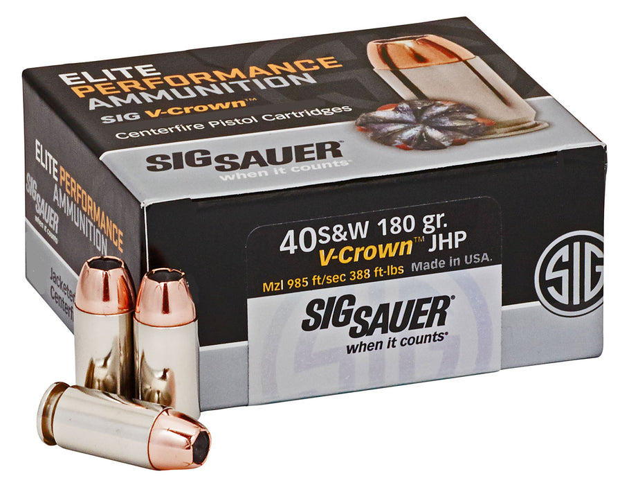 Sig Sauer E40SW250 Elite Defense  40 S&W 180 gr 985 fps V-Crown Jacketed Hollow Point (VJHP) 50 Bx/10 Cs