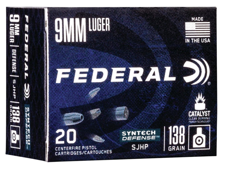 Federal S9SJT1 Syntech Defense  9mm Luger 138 gr Segmented Jacketed Hollow Point (SJHP) 20 Per Box/10 Cs