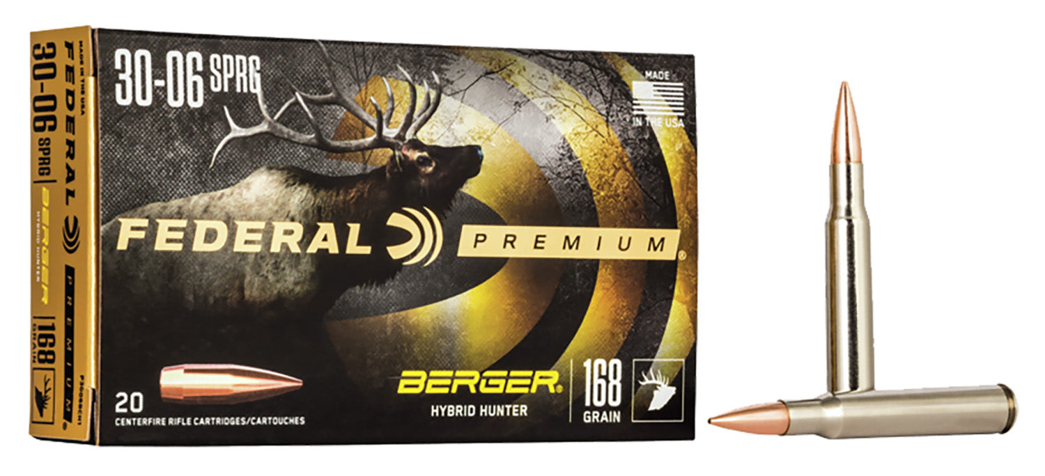 Federal P3006BCH1 Premium  30-06 Springfield 168 gr Berger Hybrid Hunter 20 Bx/ 10 Cs