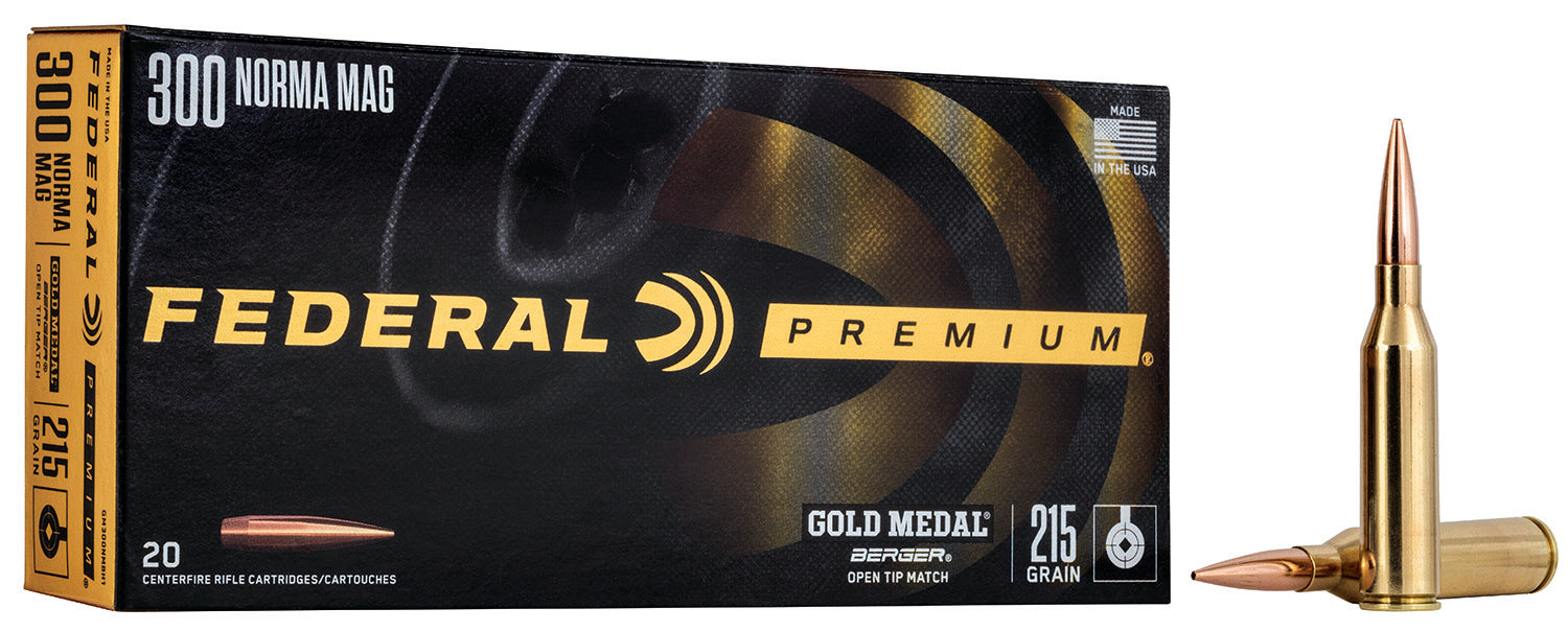 Federal GM300NMBH1 Premium Gold Medal 300 Norma Mag 215 gr 3000 fps Berger Hybrid Hunter 20 Bx/10 Cs