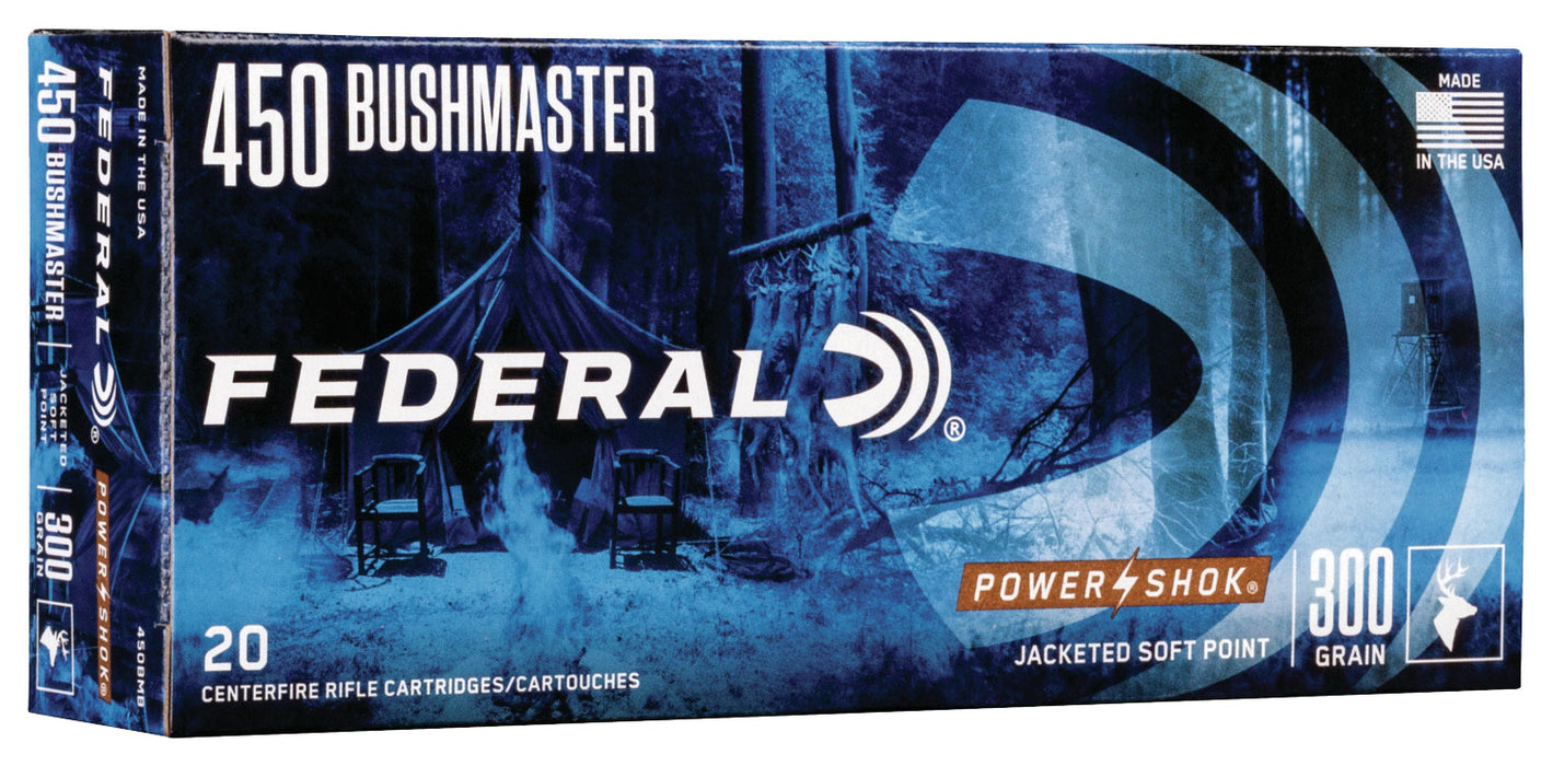 Federal 450BMB Power-Shok  450 Bushmaster 300 gr 1900 fps Jacketed Soft Point (JSP) 20 Bx/10 Cs