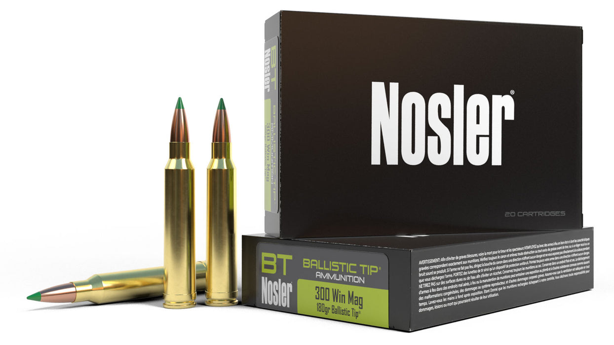 Nosler 40053 Ballistic Tip  300 Win Mag 180 gr 2950 fps Spitzer Ballistic Tip (SBT) 20 Bx/10 Cs