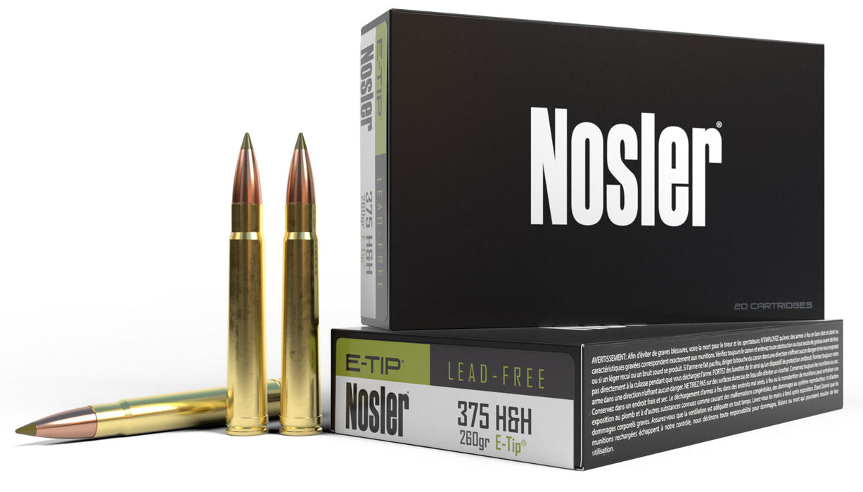 Nosler 40395 E-Tip  375 H&H Mag 260 gr 2700 fps E-Tip Boat-Tail 20 Bx/10 Cs