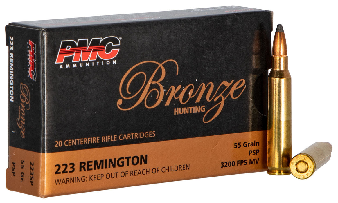 PMC 223SP Bronze  223 Rem 55 gr 3200 fps Pointed Soft Point (PSP) 20 Bx/40 Cs