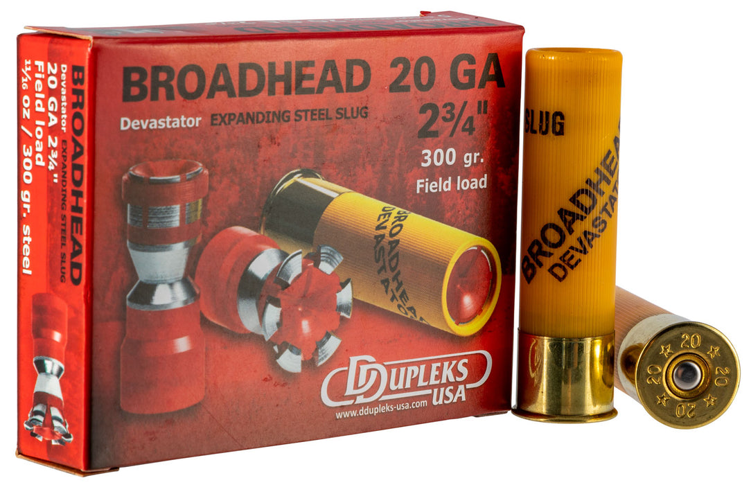 DDupleks USA 20D20 Broadhead Devastator 20 Gauge 2.75" 11/16 oz/300 gr 1475 fps Slug Shot 5 Bx/50 Cs