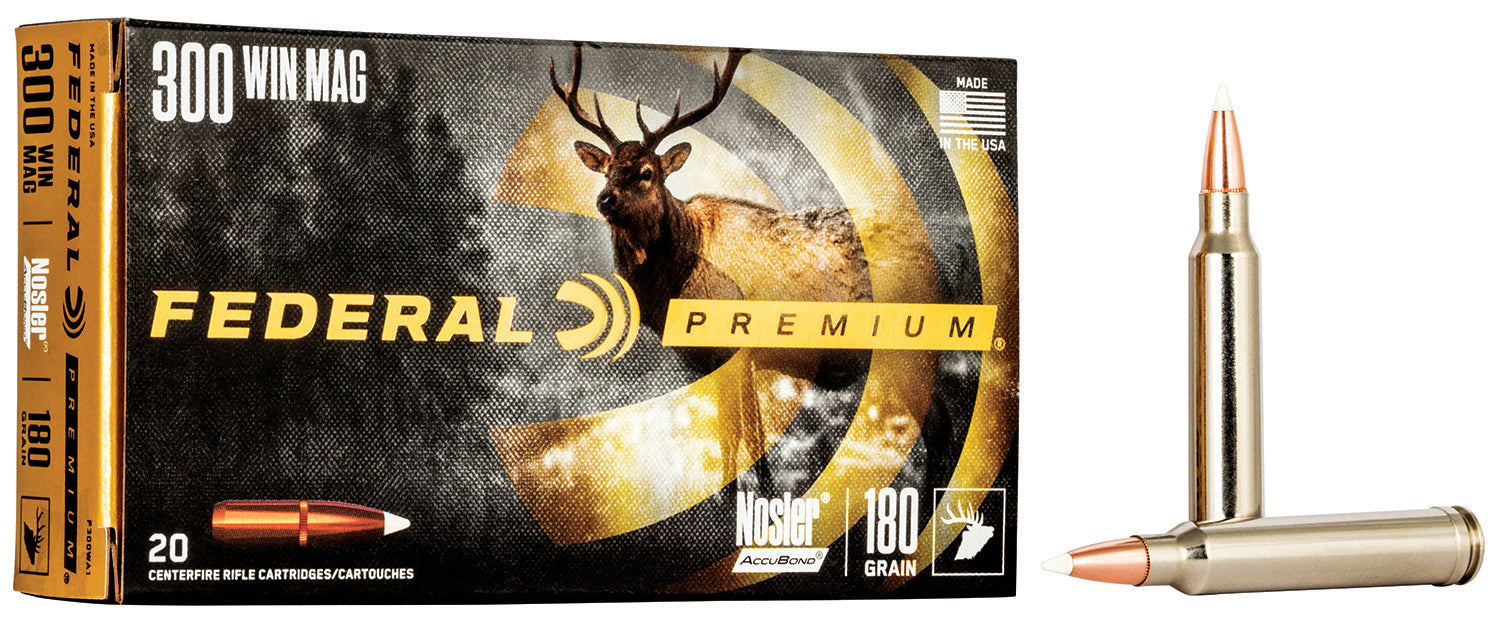 Federal P300WA1 Premium  300 Win Mag 180 gr Nosler AccuBond 20 Per Box/10 Cs