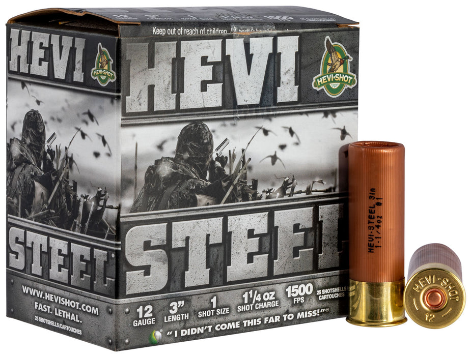 HEVI-Shot HS60001 Hevi-Steel  12 Gauge 3" 1 1/4 oz 1500 fps 1 Shot 25 Bx/10 Cs