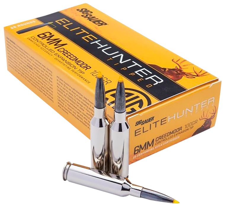 Sig Sauer E6MMCTH220 Elite Hunter Tipped  6mm Creedmoor 100 gr 2970 fps Controlled Expansion Tip (CET) 20 Bx/10 Cs