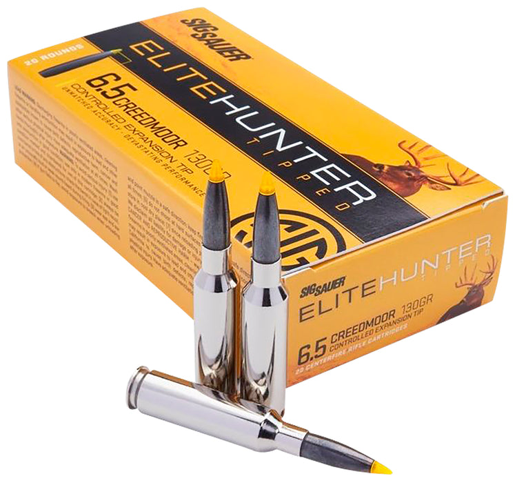 Sig Sauer E65CMTH120 Elite Hunter Tipped  6.5 Creedmoor 130 gr 2850 fps Controlled Expansion Tip (CET) 20 Bx/10 Cs