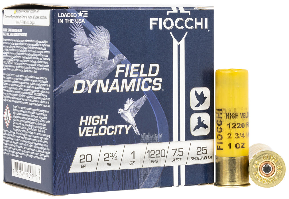 Fiocchi 20HV75 Field Dynamics High Velocity 20 Gauge 2.75" 1 oz 1220 fps 7.5 Shot 25 Bx/10 Cs