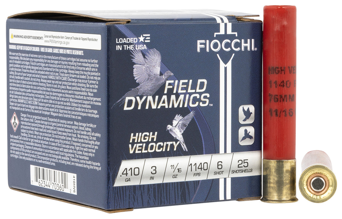 Fiocchi 410HV6 Field Dynamics High Velocity 410 Gauge 3" 11/16 oz 1140 fps 6 Shot 25 Bx/10 Cs