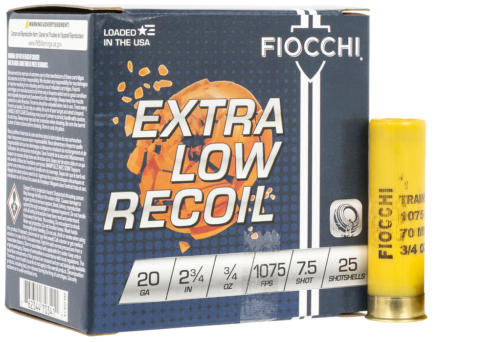 Fiocchi 20LITE75 Exacta Target Low Recoil Trainer 20 Gauge 2.75" 3/4 oz 1075 fps 7.5 Shot 25 Bx/10 Cs