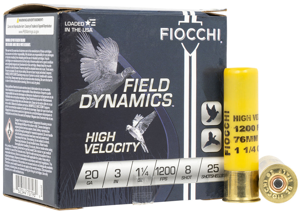 Fiocchi 203HV8 Field Dynamics High Velocity 20 Gauge 3" 1 1/4 oz 1200 fps 8 Shot 25 Bx/10 Cs