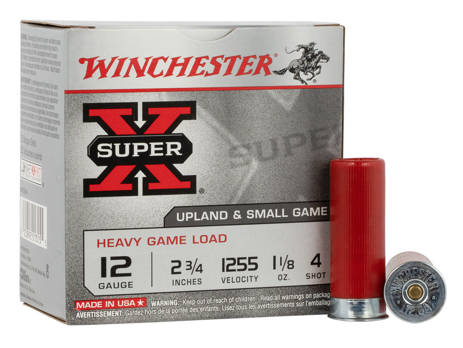 Winchester Ammo XU12H4 Super X Heavy Game Load 12 Gauge 2.75" 1 1/8 oz 1255 fps 4 Shot 25 Bx/10 Cs