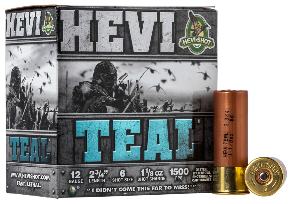 HEVI-Shot HS61226 Hevi-Teal  12 Gauge 2.75" 1 1/8 oz 1500 fps 6 Shot 25 Bx/10 Cs