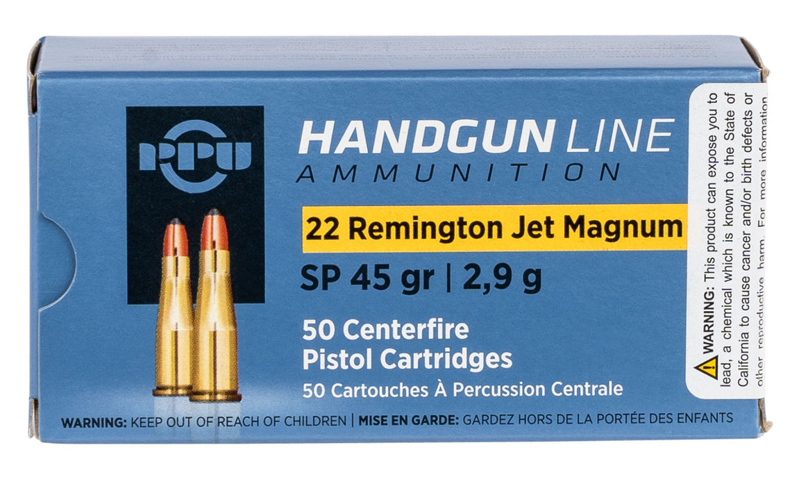 PPU PPH22RJ Handgun  22 Rem Jet Mag 45 gr Soft Point (SP) 50 Per Box/10 Cs