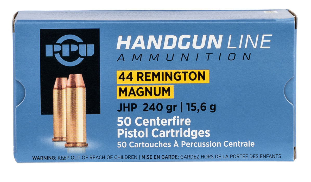 PPU PPH44MH Handgun  44 Rem Mag 240 gr Jacketed Hollow Point (JHP) 50 Per Box/10 Cs