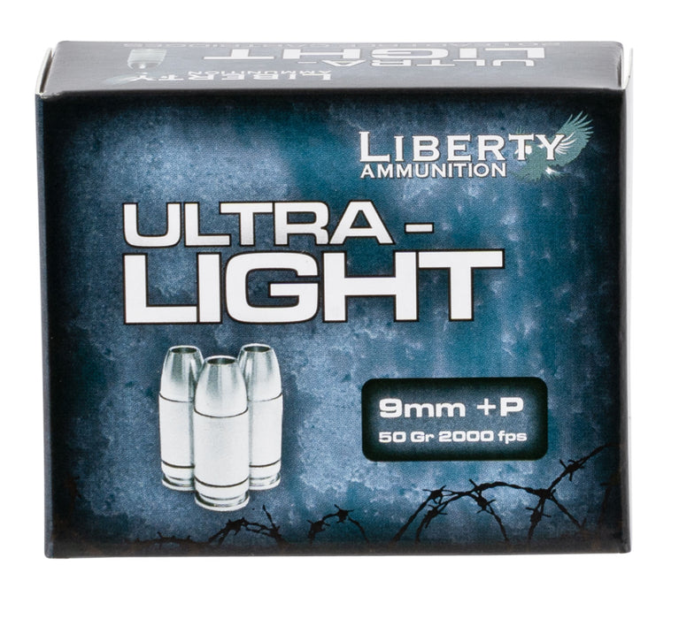 Liberty Ammunition LAUL9052 Ultra-Light  9mm Luger +P 50 gr 2040 fps Lead-Free Fragmenting Hollow Point (LFFHP) 20 Bx/10 Cs