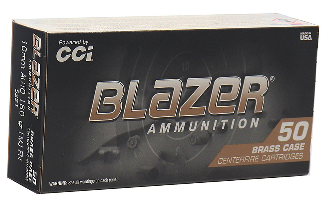 CCI 5221 Blazer Brass  10mm Auto 180 gr 1200 fps Full Metal Jacket (FMJ) 50 Bx/20 Cs