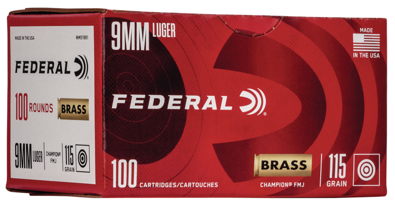 Federal WM51991 Champion Training 9mm Luger 115 gr Full Metal Jacket (FMJ) 100 Per Box/ 5 Cs