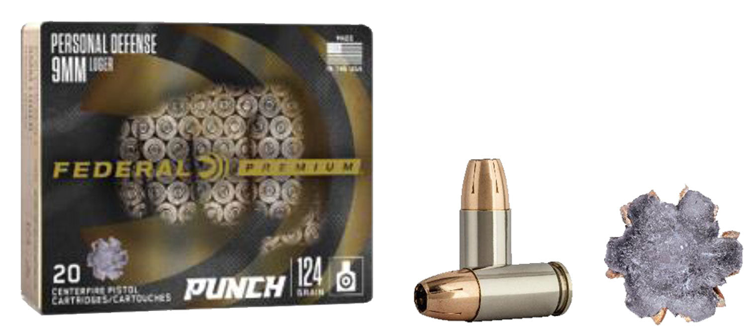 Federal PD9P1 Premium Personal Defense Punch 9mm Luger 124 gr Jacketed Hollow Point (JHP) 20 Bx/10 Cs