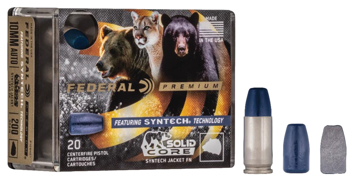 Federal P10SHC1 Premium Hunting 10mm Auto 200 gr Solid Core Synthetic Flat Nose 20 Per Box/10 Cs