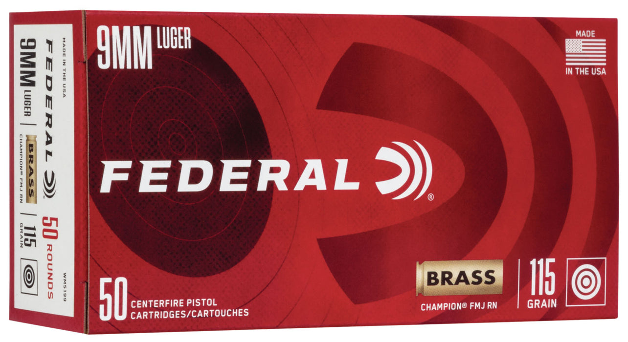 Federal WM5199 Champion Training  9mm Luger 115 gr Full Metal Jacket (FMJ) 50 Per Box/20 Cs