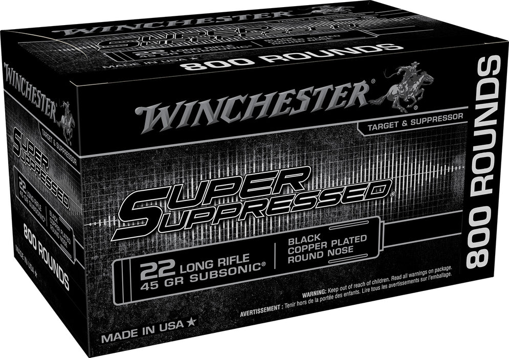 Winchester Ammo SUP22LRB Super Suppressed  22 LR 45 gr Black Copper Plated Round Nose 800 Bx/ 2 Cs (Bulk)