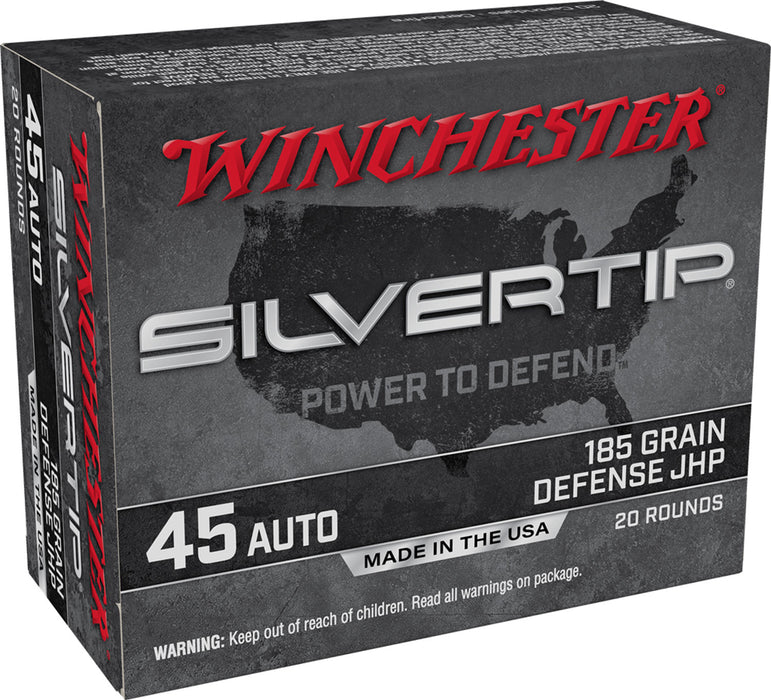 Winchester Ammo W45AST Silvertip  45 ACP 185 gr Silvertip Jacket Hollow Point 20 Per Box/10 Cs