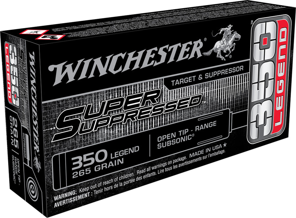 Winchester Ammo SUP350 Super Suppressed  350 Legend 255 gr 1060 fps Open Tip Range 20 Bx/10 Cs