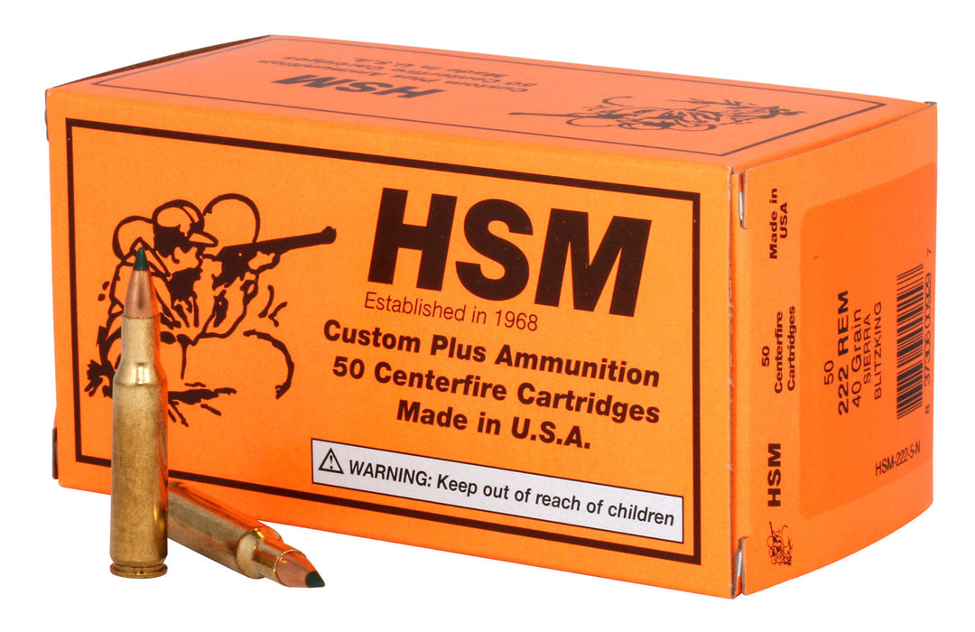 HSM 2225N Varmint  222 Rem 40 gr 3390 fps Sierra BlitzKing 20 Bx/10 Cs