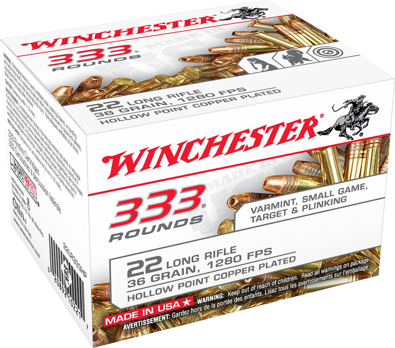 Winchester Ammo 22LR333HP USA  22 LR 36 gr Copper Plated Hollow Point (CPHP) 333 Bx/10 Cs (Bulk)