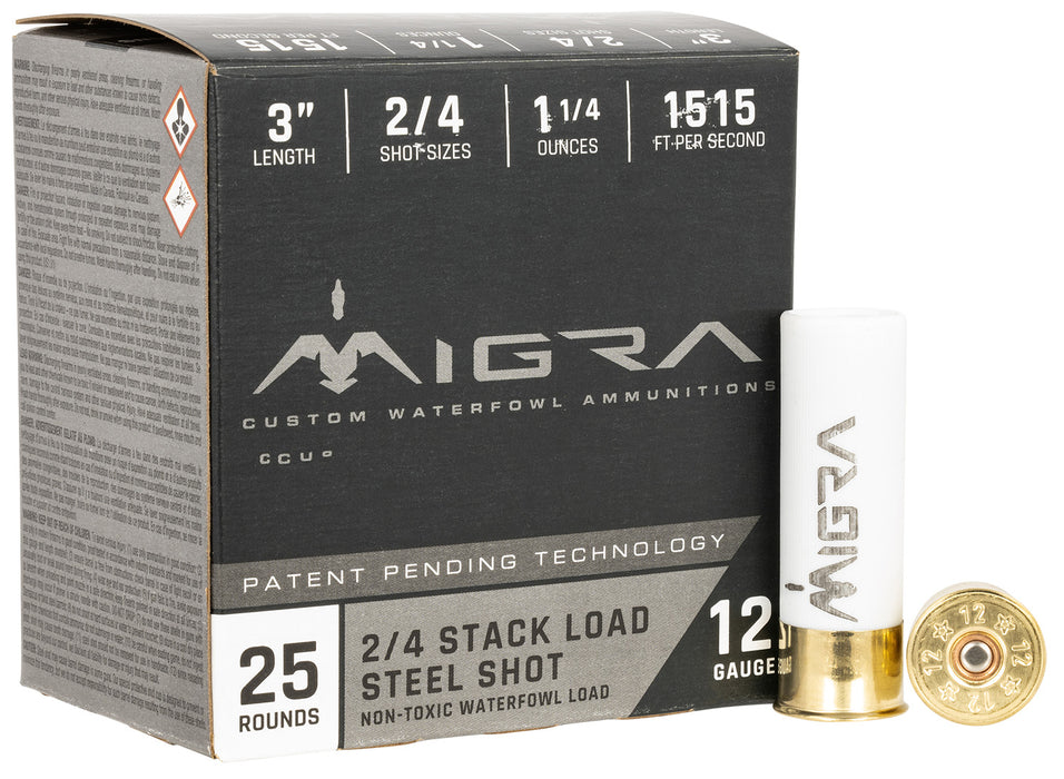 Migra Ammunitions M12S24 Combinational  12 Gauge 3" 1 1/4 oz 2, 4 Shot/25 Per Box/10 Cs