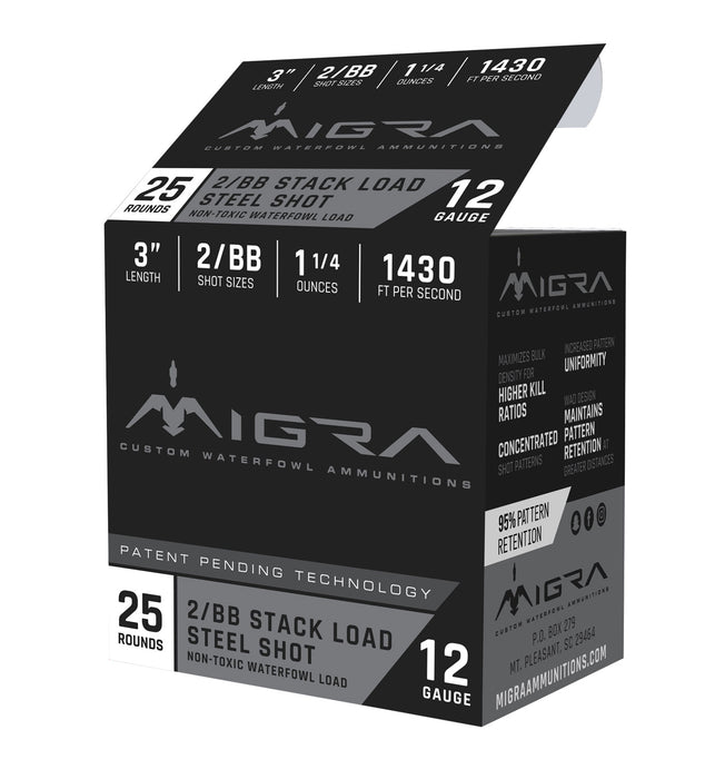 Migra Ammunitions M12S2BB Combinational  12 Gauge 3" 1 1/4 oz 2, BB Shot/25 Per Box/10 Cs