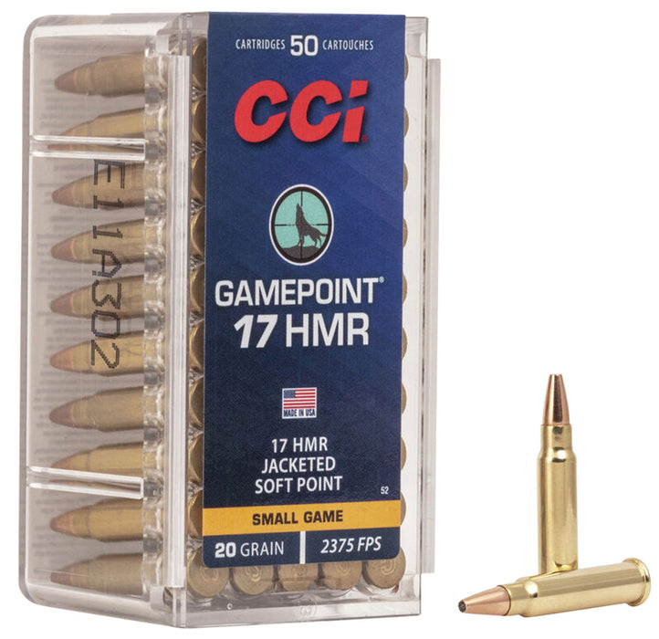 CCI 0052 Gamepoint  17 HMR 20 gr Jacketed Soft Point (JSP) 50 Per Box/40 Cs