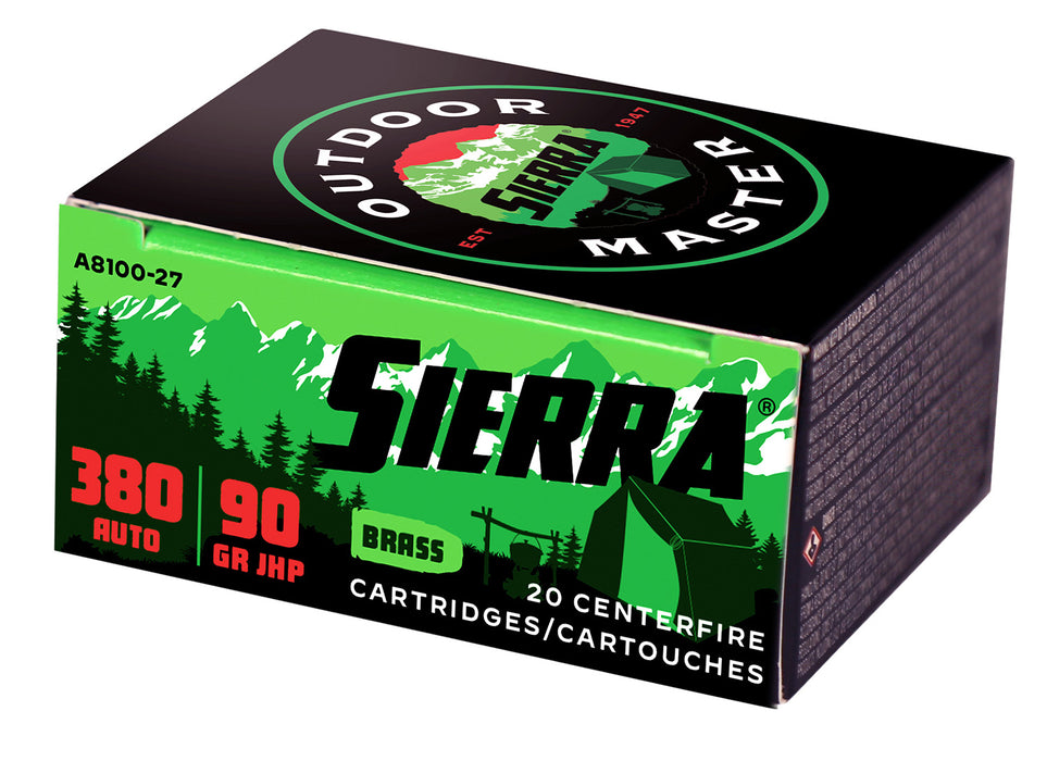 Sierra A810027 Outdoor Master  380 ACP 90 gr Jacket Hollow Point Sport Master 20 Bx/ 10 Cs