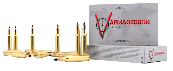 Nosler 65180 Varmageddon  22 Nosler 62 gr 3250 fps Flat Base Hollow Point (FBHP) 50 Bx/6 Cs