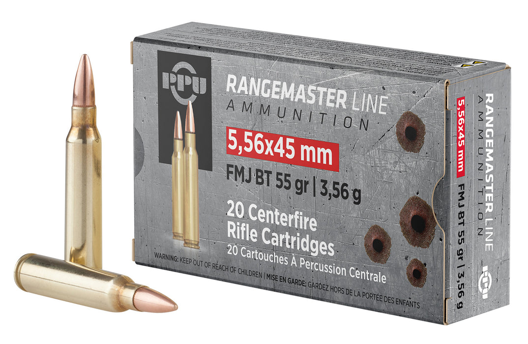 PPU PPRM5561 Rangemaster  5.56x45mm NATO 55 gr 3240 fps Full Metal Jacket Boat-Tail (FMJBT) 20 Bx/50 Cs