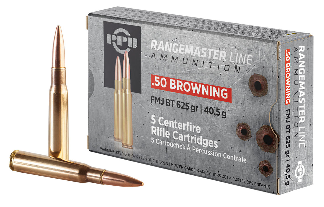 PPU PPRM50 Rangemaster  50 BMG 625 gr 2940 fps Full Metal Jacket (FMJ) 5 Bx/20 Cs